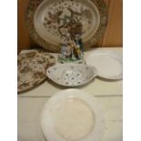 A Victorian Wedgwood meat platter, one other, staffordshire flatback and other china