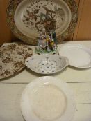 A Victorian Wedgwood meat platter, one other, staffordshire flatback and other china