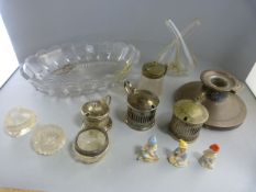 Hallmarked silver candle holder as found, silver topped salt, oil pourer etc