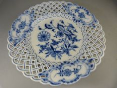 A Meissen lattice work plate with foliate decoration - cross sword marks to back