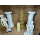 Two various statues and pair of urns etc