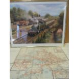 Great Western Railway framed print "Country Connection" by Don Breckon and a G.W.R pre 1948 route