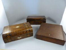 A quantity of dressing table boxes - some with inlay, one oak