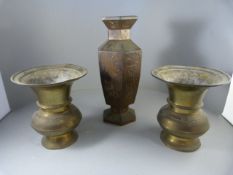 A brass gallon jug, copper half barrel etc