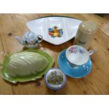 A Sutherland Tea cup and saucer, Carlton ware butter dish, Vintage stoneware salt shaker and other