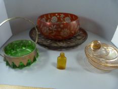 A small quantity of coloured glass ware to include candlestick and matching vases