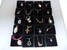 20 boxed silver pendants and necklaces set with CZ and Smi Precious stones