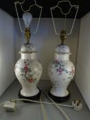 A Pair of lamps with pink flowers on