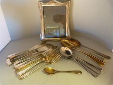 A SCM picture frame and a quantity of silverplated cutlery