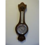 An Oak Banjo barometer with removable thermometer