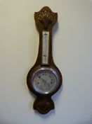 An Oak Banjo barometer with removable thermometer
