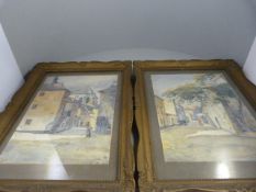 A Pair of Water Colours by Czechoslovakian Artist Oldrich Lasak depicting street scenes