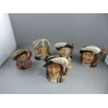 Five Royal Doulton Toby jugs - 'Athos', 'Porthos', 'Don Quixote', 'Falstaff' and 'Aramis'