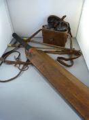A Pair of Carl Zeiss binoculars, two riding crops and a Vintage cricket bat