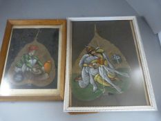 A Pair of oriental paintings - painted onto leaf