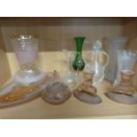 A quantity of coloured glassware and dressing table set