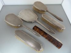 Hallmarked silver dressing table pieces - 4 brushes, Comb and Mirror - (6)