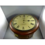 A mahogany 'Dent, Cockspur Street London' Wall clock, circular with cream enamelled dial and Roman