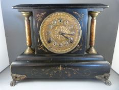 A wooden Mantle Clock by WM Gilbert USA (pendulum and key in office