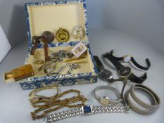 A Box of watches inc Police Cap Badges, Driver club also to inc Some Silver