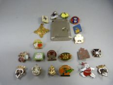 A quantity of various Badges and a silverplated lighter