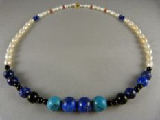 Freshwater Pearl, Turquoise and Lapis Necklace