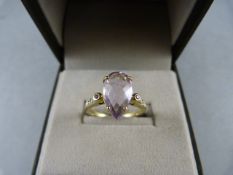 A 9ct Gold Pink Amethyst and Diamond Ring - Size N