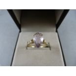 A 9ct Gold Pink Amethyst and Diamond Ring - Size N