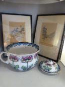 A Pair of Marjorie C Bates prints and a bedpan etc