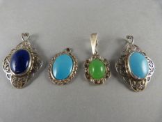 4 silver gemstone pendants