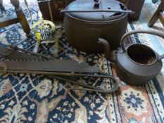 A quantity of Cast Iron items to include stew pot, chimney hooks and others etc