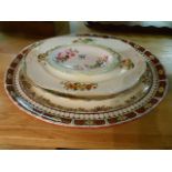 A Large red and yellow platter, two others and a Royal Albert dish