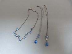 Three edwardian Silver Pale blue Negilgee Necklace