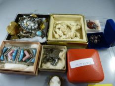 A quantity of various costume jewellery to include brooches, cameo and buckles etc