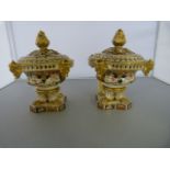 A Pair of Bloor Derby Imari coloured circular Pastille Burners. Highly decorated sitting on lions