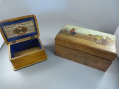 A Treen Box with Lacquered top and one other with hand-painted top.