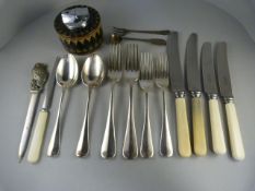 A small quantity of silverplated cutlery - to include letter openers and a table lighter etc