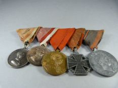 Rare WW1 Austrian Bar of 5 medals to include two Franz Joseph Bravery Medals (Bronze and Silve)r and