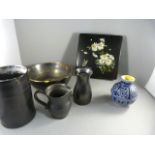Art Deco style 'Gresley Roulette' jug and Bowl, black china and a lacquered box