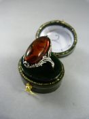 Silver Ring with oval Amber Stone approx 9.7mm x 19mm Size M UK and USA 6