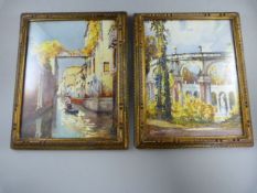 A pair of miniature water colours - Italian scenes - signature unreadable