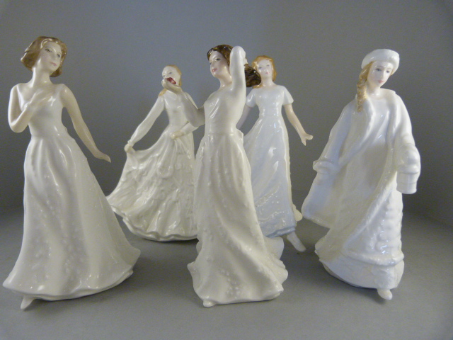 Five Royal Doulton figures of 'Christmas Lantern', 'Sentiments Cherish', 'With Love', 'Happy