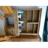 A Pine pedestal desk with bookcase over