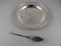 A Sheffield Hallmarked silver Pin Tray 1965 and a hallmarked silver small knife total weight - 89.