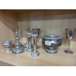 A small quantity of silverplate to include candle holders and goblets