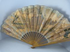 Three vintage fans - one with the inscription 'Souvenir De L'Exposition De Paris 1900' - Good