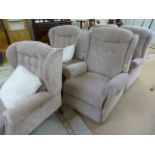 A Cream upholstered sofa suite - consisting of A Two seater sofa, fireside armchair and two manual