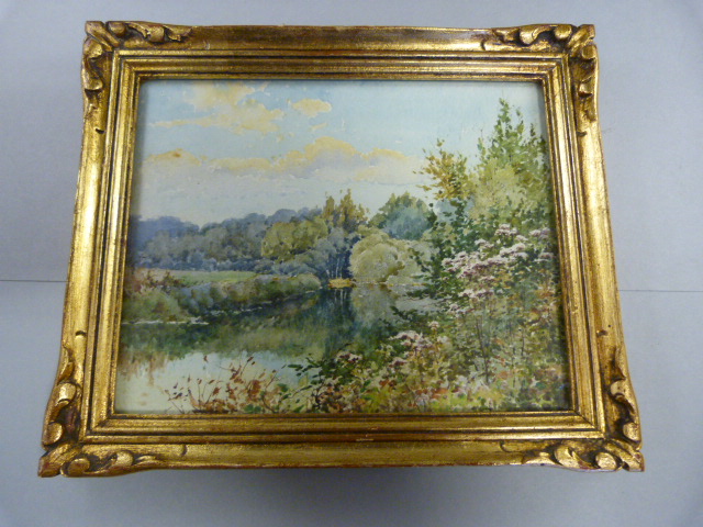 A pair of miniature watercolours of Lake scenes - signature unreadable - Image 3 of 5