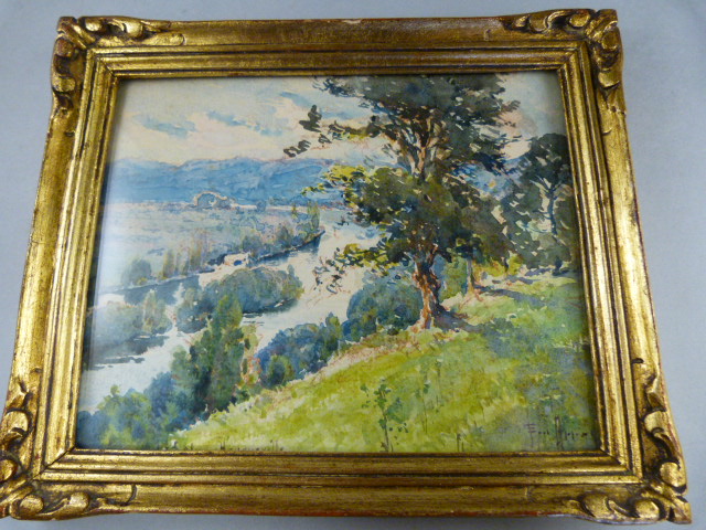 A pair of miniature watercolours of Lake scenes - signature unreadable - Image 4 of 5