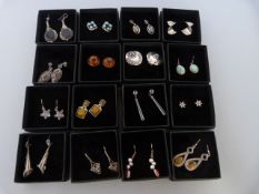 16 Silver pairs of Earrings with CZ or Semi-Precious stones